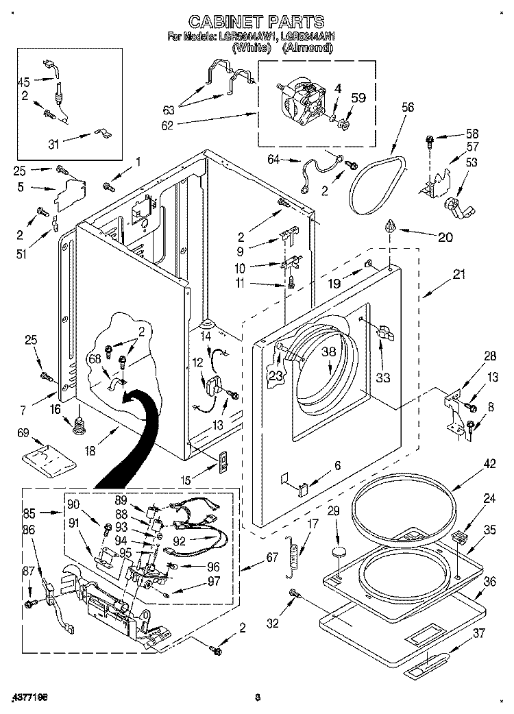 CABINET Diagram and Parts List for LGR5644AN1  Whirlpool Dryer