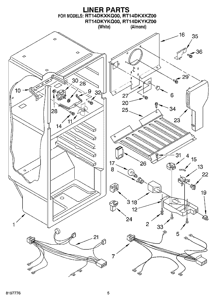 LINER Diagram and Parts List for RT14DKXKQ00  Roper Refrigerator