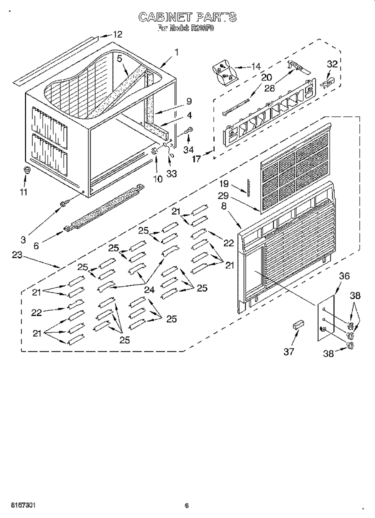 CABINET Diagram and Parts List for R293F0  Whirlpool Air Conditioner