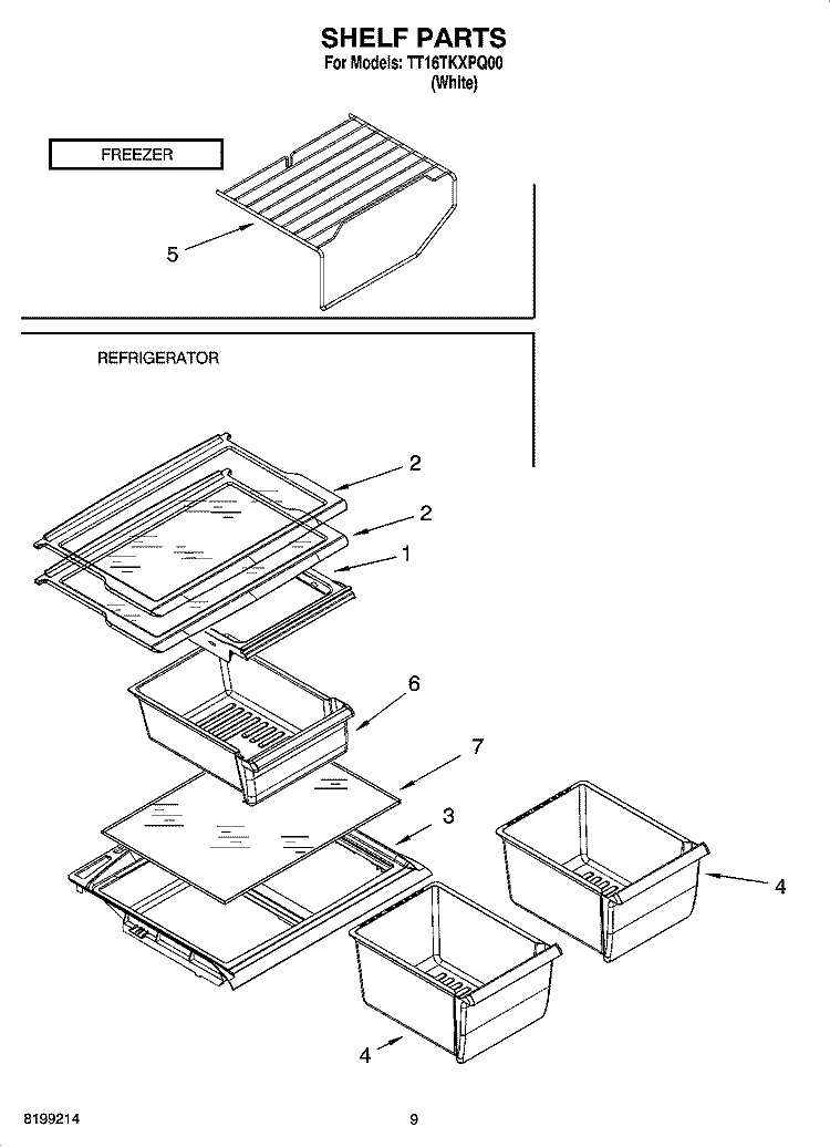 SHELF PARTS, OPTIONAL PARTS Diagram and Parts List for TT16TKXPQ00  Estate Refrigerator