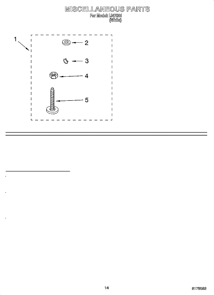 MISCELLANEOUS  PARTS, OPTIONAL PARTS (NOT INCLUDED) Diagram and Parts List for IJ47001  Inglis Washer