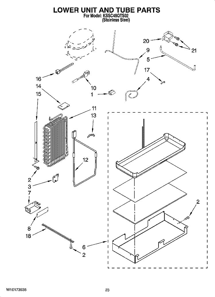 LOWER UNIT AND TUBE PARTS Diagram and Parts List for KSSC48QTS02  KitchenAid Refrigerator