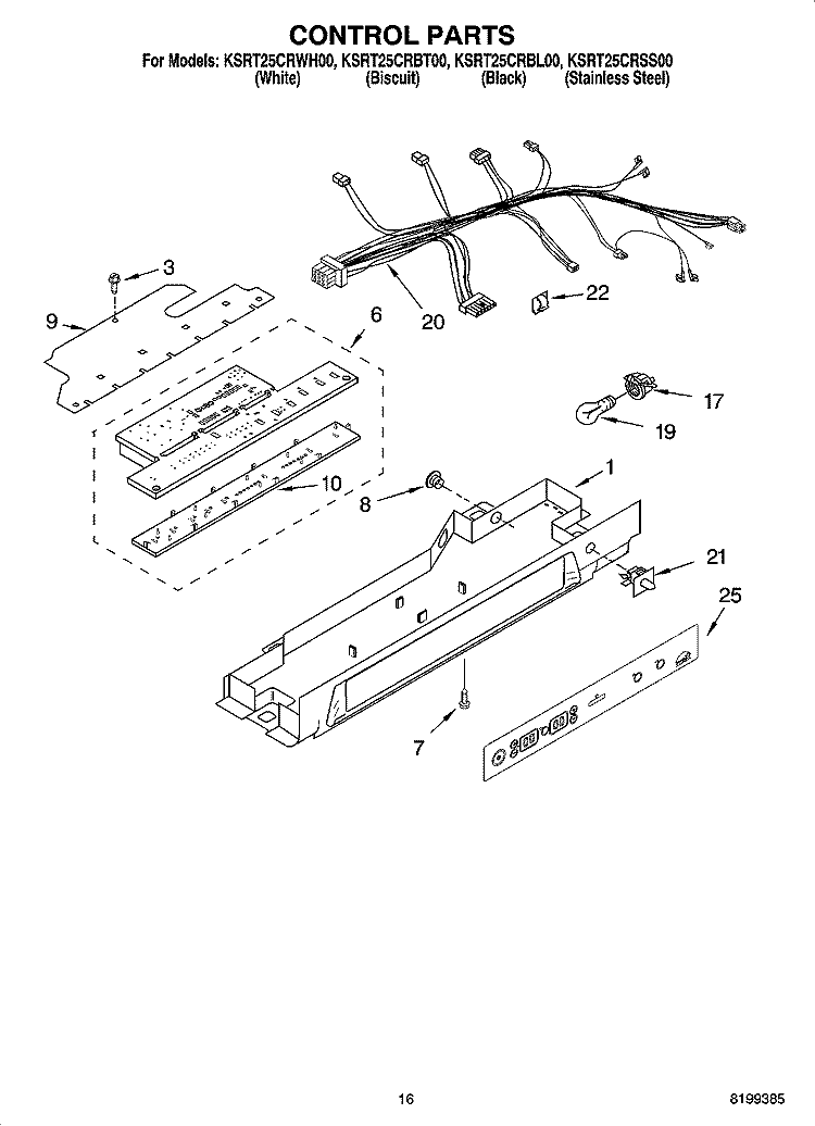 CONTROL PARTS Diagram and Parts List for KSRT25CRBL00  KitchenAid Refrigerator
