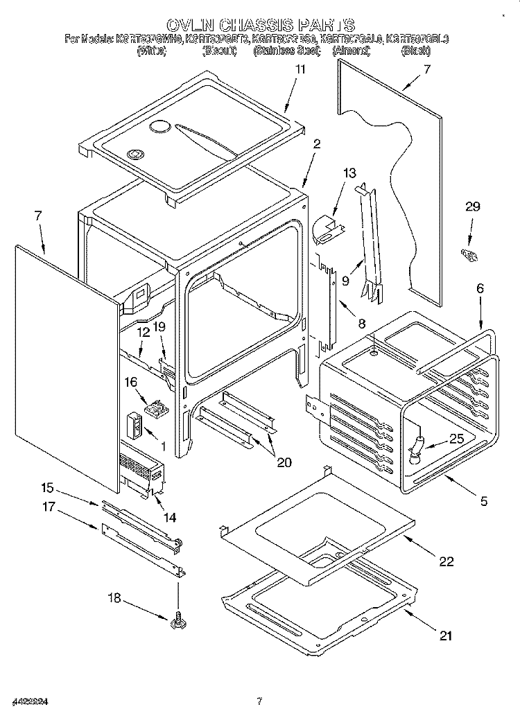 OVEN CHASSIS Diagram and Parts List for KGRT507GBL0  KitchenAid Range