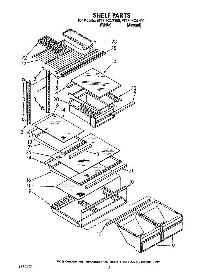 SHELF Diagram and Parts List for ET18UKXAN00  Whirlpool Refrigerator