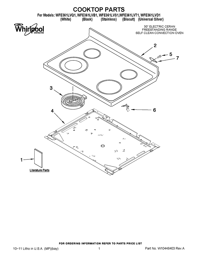 COOKTOP PARTS Diagram and Parts List for WFE361LVS1  Whirlpool Range