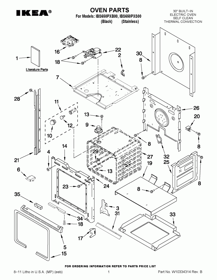 OVEN PARTS Diagram and Parts List for IBS650PXS00  Whirlpool Wall Oven