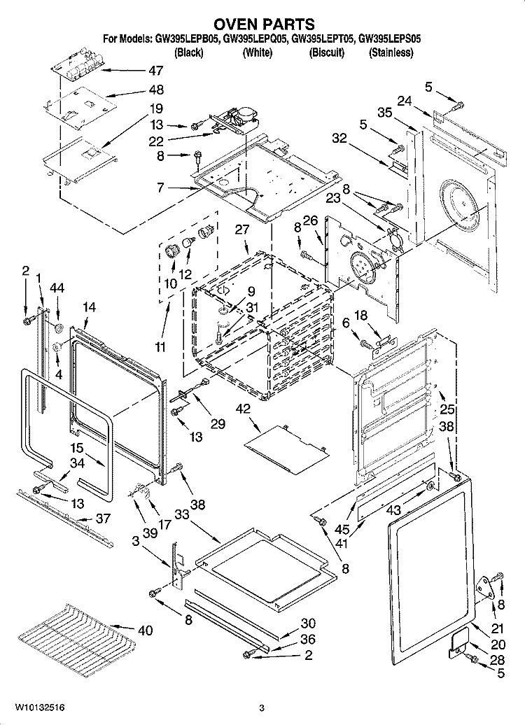 OVEN PARTS Diagram and Parts List for GW395LEPQ05  Whirlpool Range