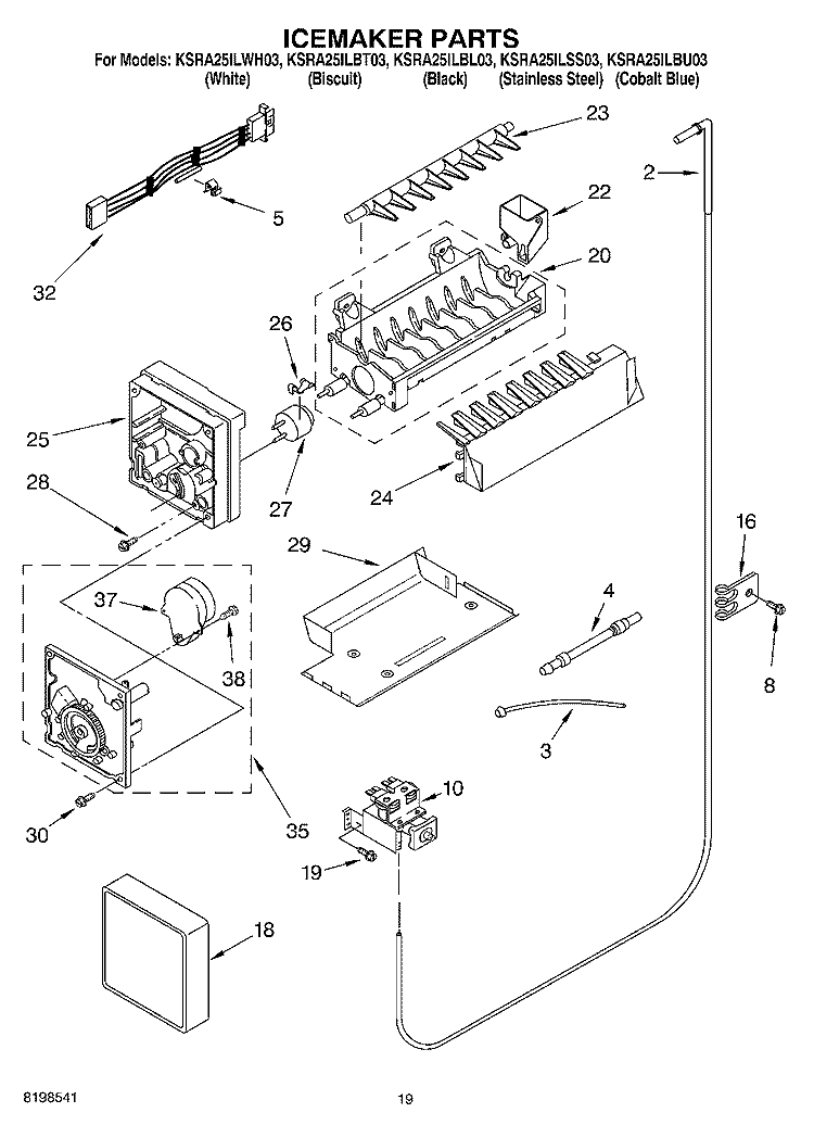 ICEMAKER PARTS, PARTS NOT ILLUSTRATED Diagram and Parts List for KSRA25ILBT03  KitchenAid Refrigerator
