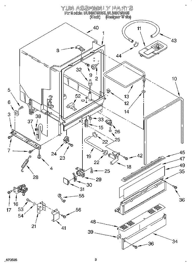 TUB ASSEMBLY Diagram and Parts List for DU840CWDQ5  Whirlpool Dishwasher