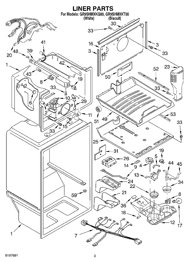LINER Diagram and Parts List for GR9SHMXKT00  Whirlpool Refrigerator