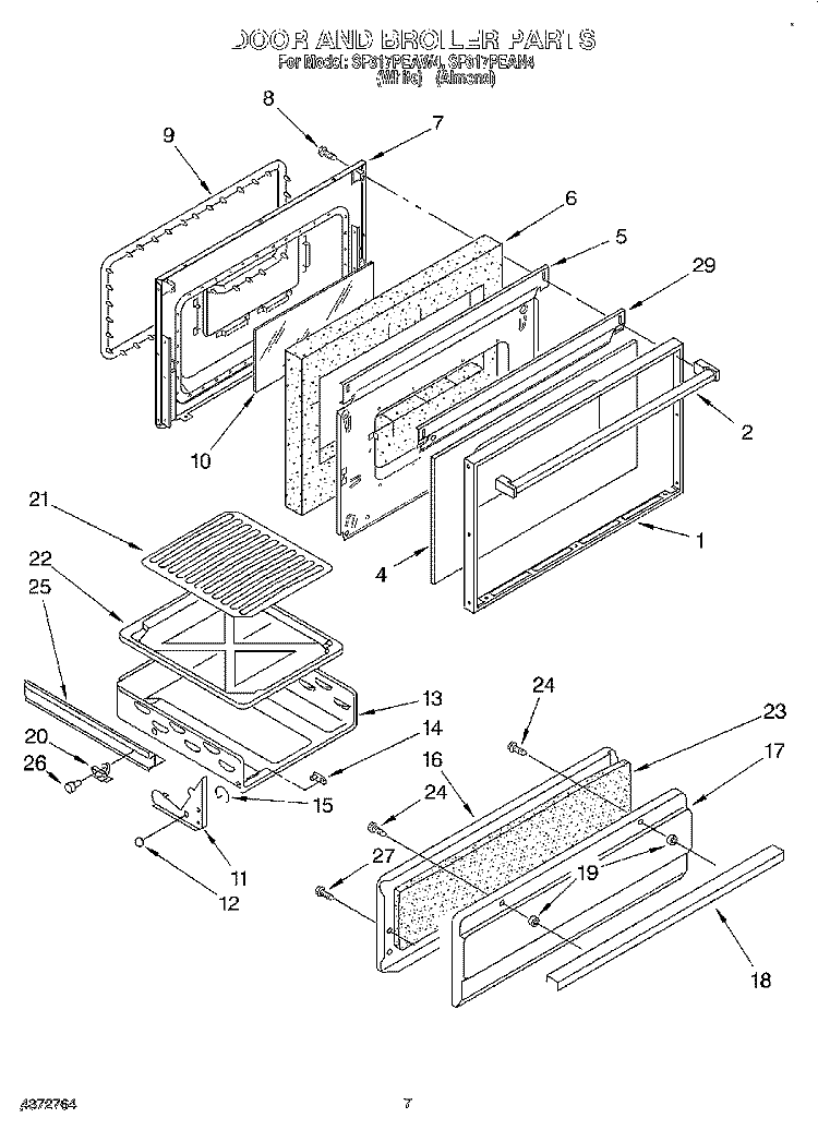 DOOR AND BROILER Diagram and Parts List for SF317PEAN4  Whirlpool Range