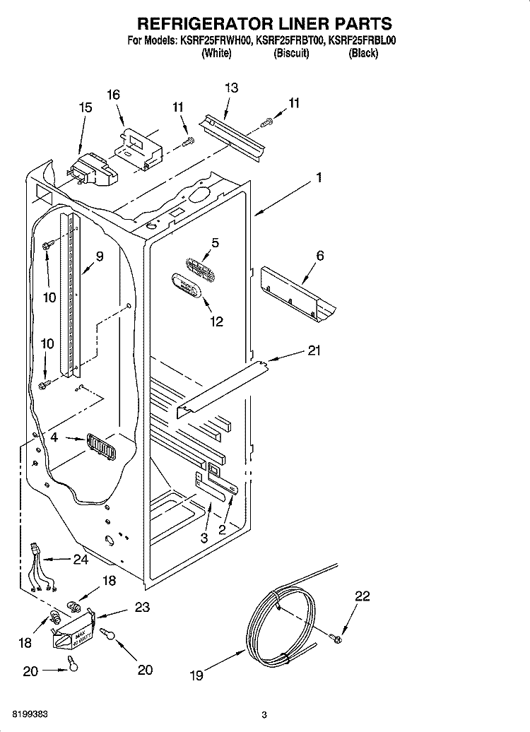 REFRIGERATOR LINER PARTS Diagram and Parts List for KSRF25FRBL00  Whirlpool Refrigerator