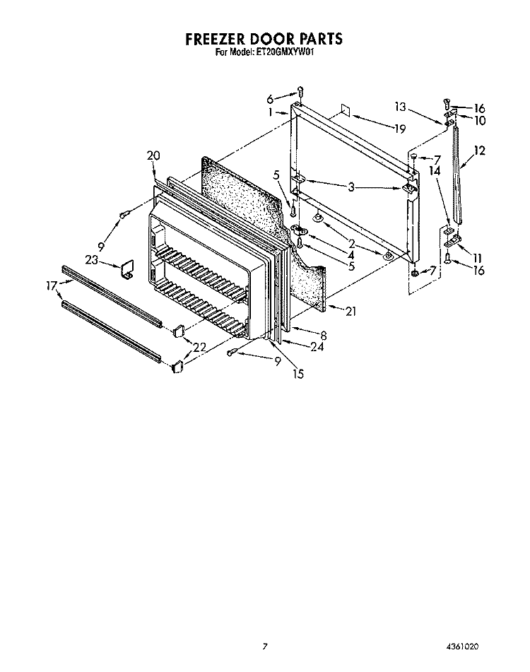 FREEZER DOOR Diagram and Parts List for ET20GMXYW01  Whirlpool Refrigerator