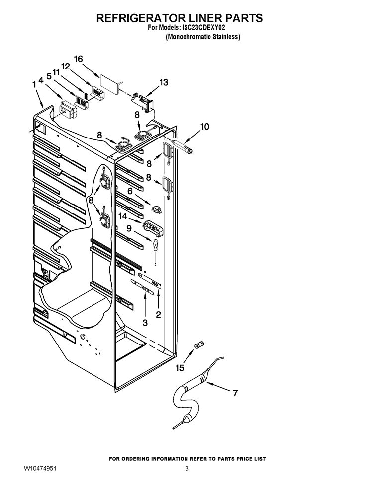 REFRIGERATOR LINER PARTS Diagram and Parts List for ISC23CDEXY02  Whirlpool Refrigerator