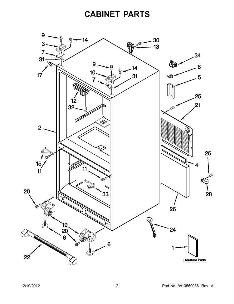 CABINET PARTS Diagram and Parts List for GX5FHTXVB08  Whirlpool Refrigerator