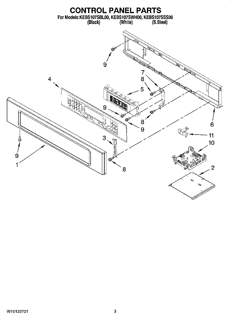 CONTROL PANEL PARTS Diagram and Parts List for KEBS107SBL00  KitchenAid Wall Oven