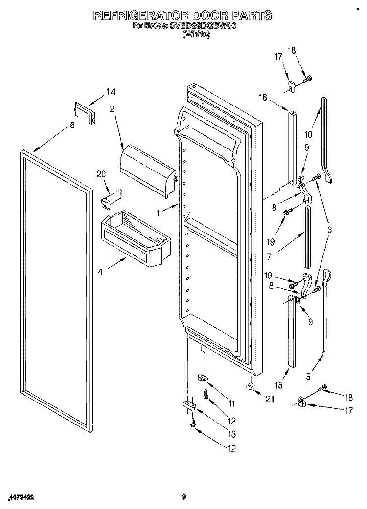 REFRIGERATOR DOOR Diagram and Parts List for 3VED29DQBW00  Whirlpool Refrigerator