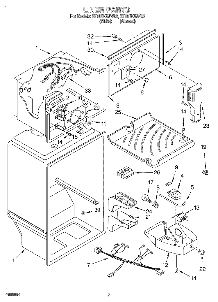 LINER Diagram and Parts List for RT18DKXJW00  Roper Refrigerator