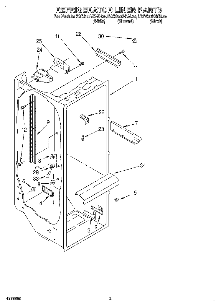 REFRIGERATOR LINER Diagram and Parts List for KSRS22KGWH00  KitchenAid Refrigerator