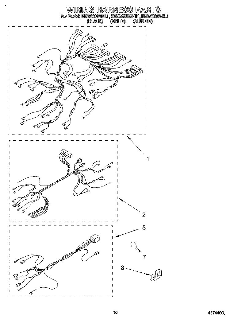 WIRING HARNESS Diagram and Parts List for KEBS208BBL1  KitchenAid Wall Oven