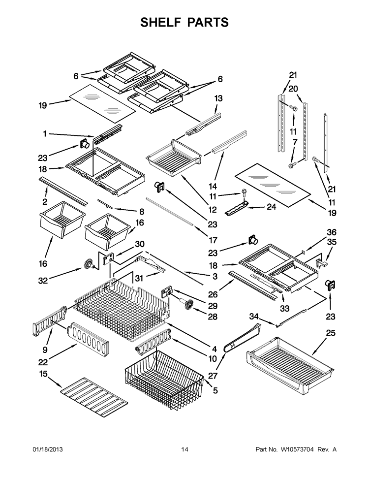 SHELF PARTS Diagram and Parts List for GX5FHTXVQ07  Whirlpool Refrigerator