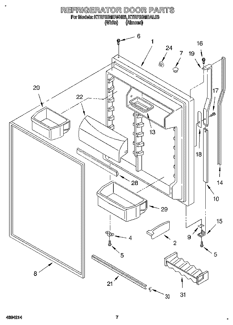 REFRIGERATOR DOOR Diagram and Parts List for KTRP20MDAL03  Whirlpool Refrigerator