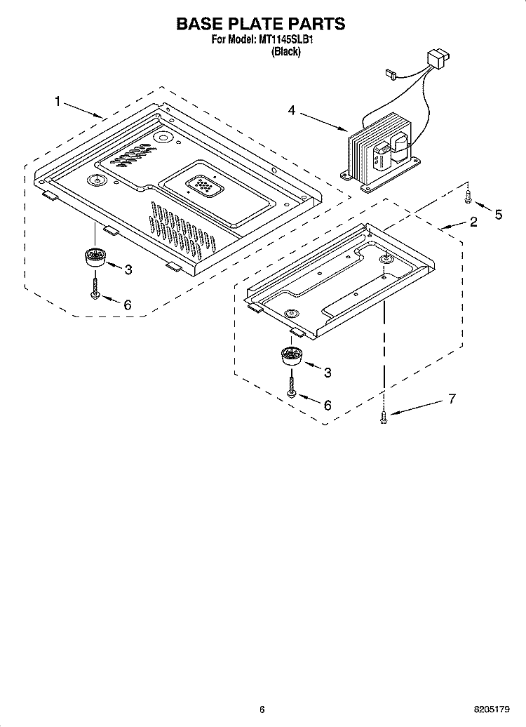 BASE PLATE PARTS Diagram and Parts List for MT1145SLB1  Whirlpool Microwave