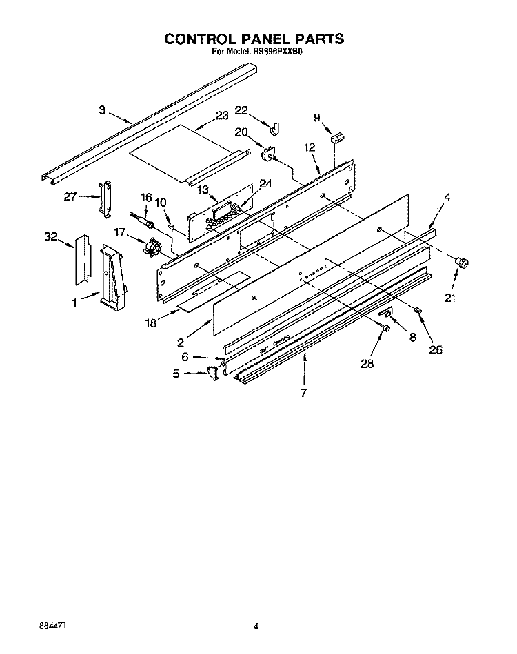 CONTROL PANEL Diagram and Parts List for RS696PXXB0  Whirlpool Range