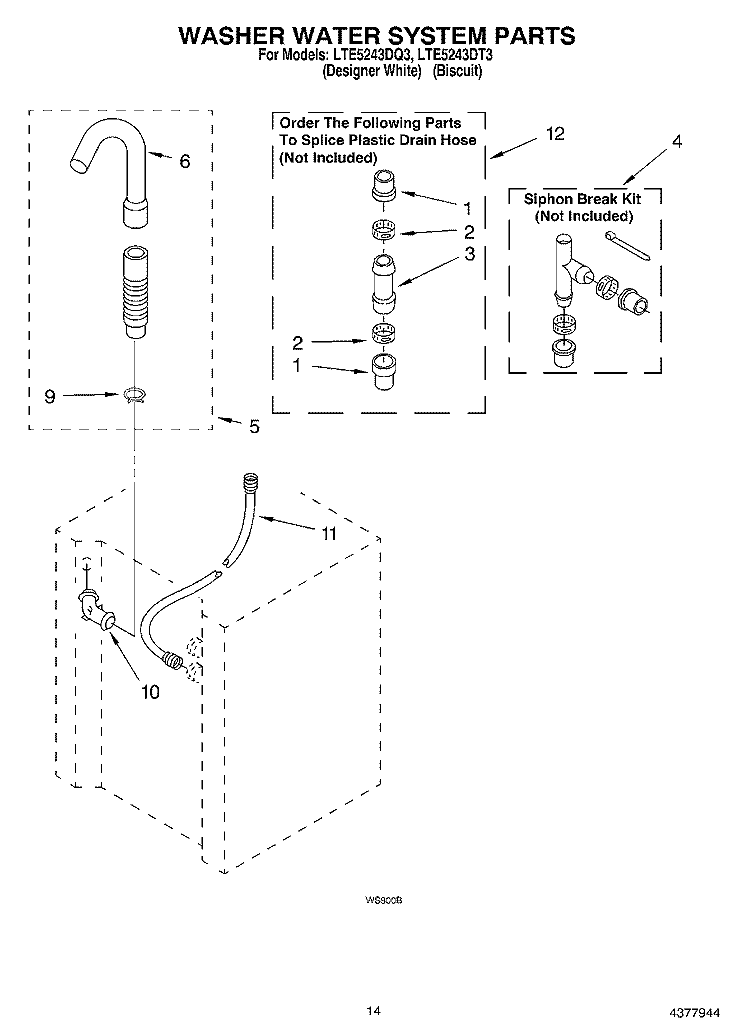 WASHER WATER SYSTEM Diagram and Parts List for LTE5243DQ3  Whirlpool Washer Dryer Combo