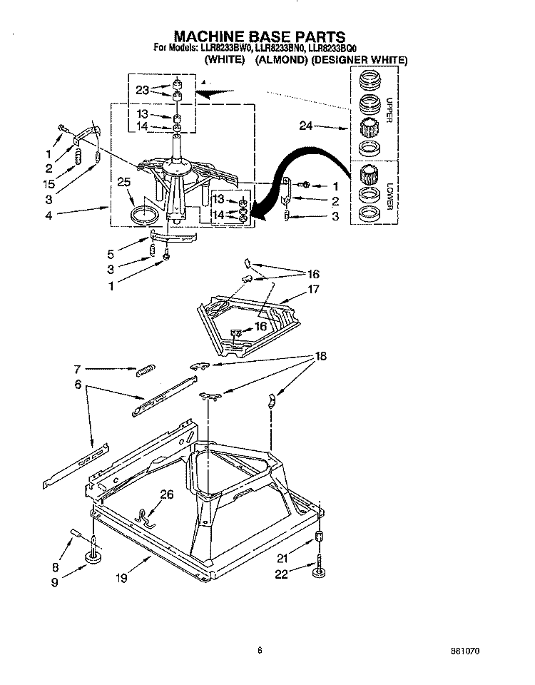 MACHINE BASE Diagram and Parts List for LLR8233BN0  Whirlpool Washer