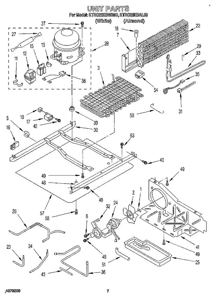 UNIT Diagram and Parts List for KTRC22KBAL00  KitchenAid Refrigerator