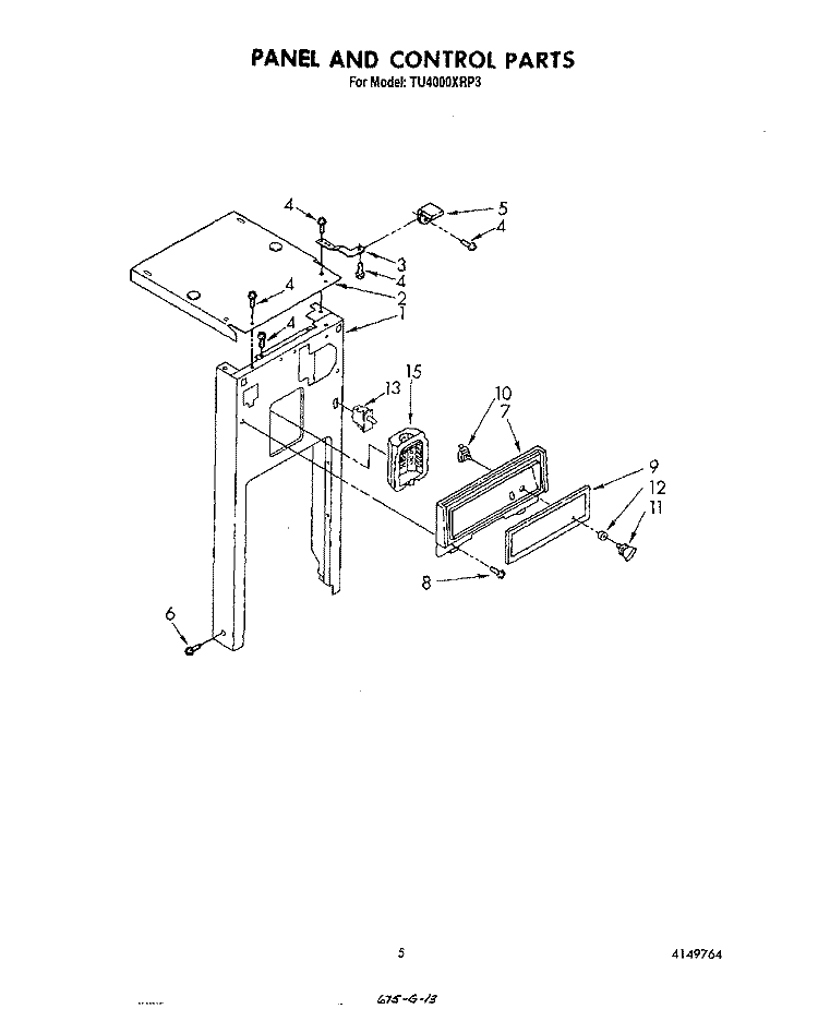 PANEL AND CONTROL Diagram and Parts List for TU4000XRP3  Whirlpool Trash Compactor