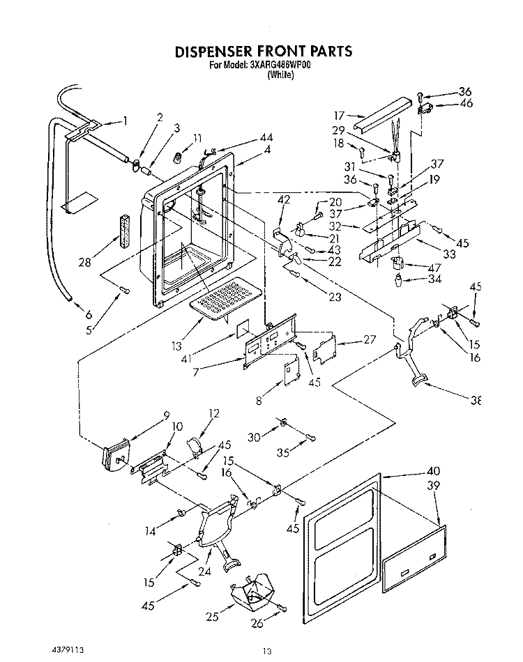 DISPENSER FRONT Diagram and Parts List for 3XARG486WP00  Whirlpool Refrigerator
