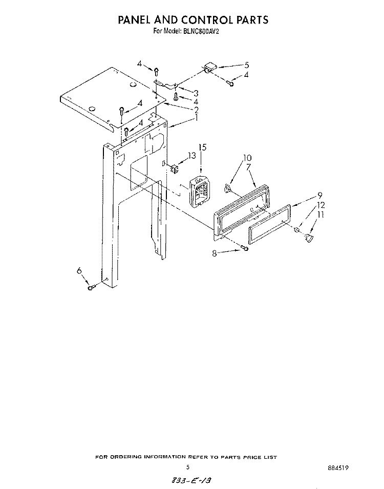 PANEL AND CONTROL Diagram and Parts List for BLNC800AV2  Whirlpool Trash Compactor