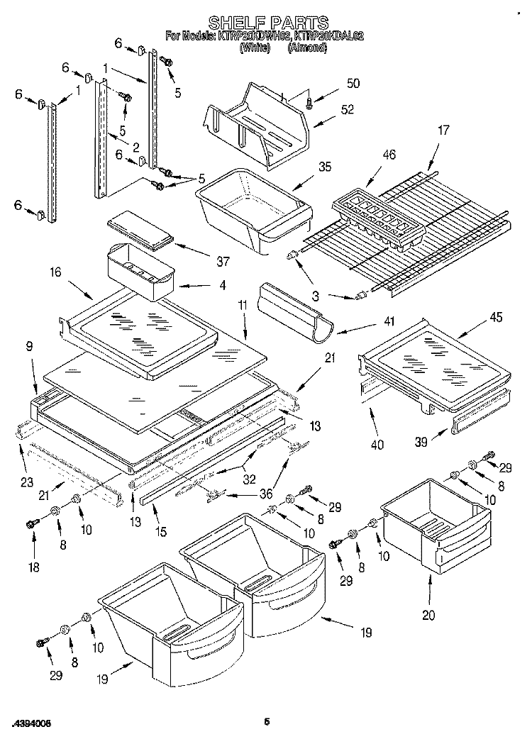 SHELF Diagram and Parts List for KTRP20KDAL02  KitchenAid Refrigerator