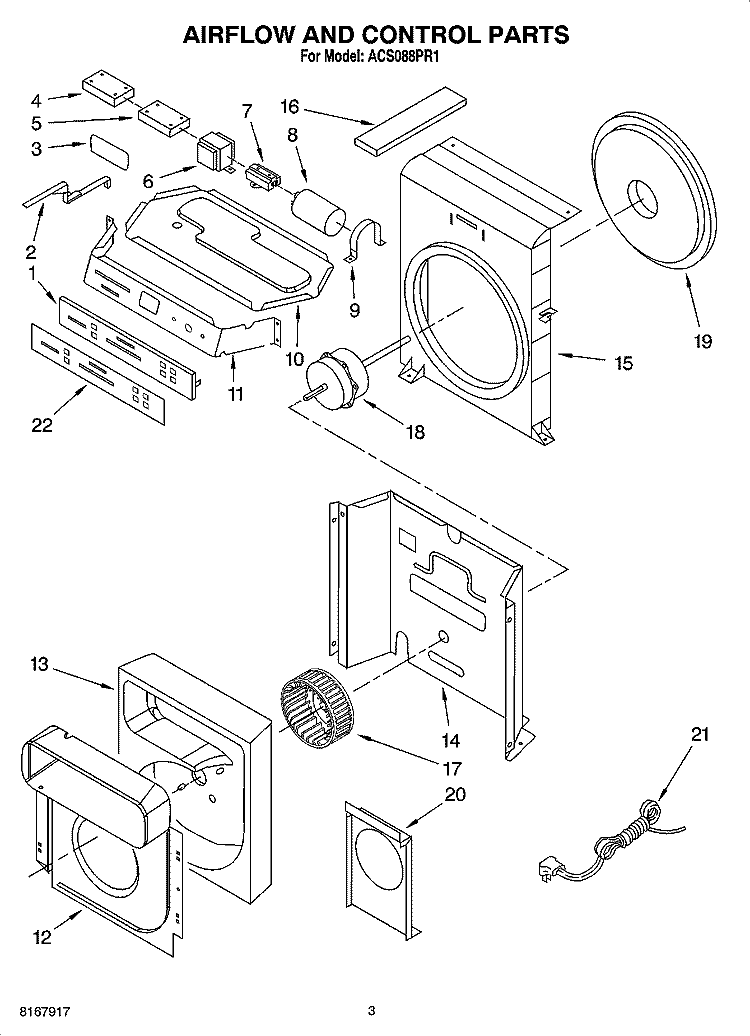 AIR FLOW AND CONTROL PARTS Diagram and Parts List for ACS088PR1  Whirlpool Air Conditioner