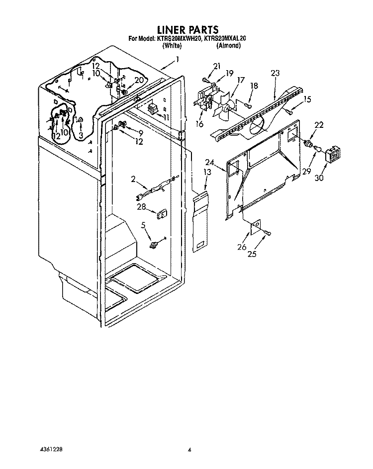 LINER Diagram and Parts List for KTRS20MXWH20  KitchenAid Refrigerator