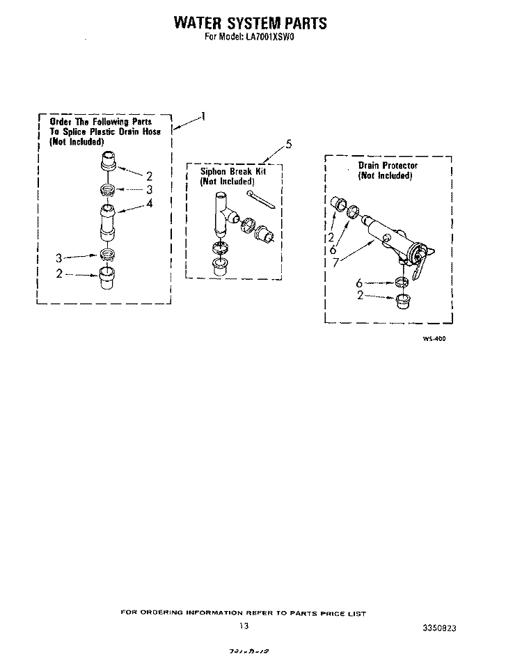 WATER SYSTEM Diagram and Parts List for LA7001XSW0  Whirlpool Washer