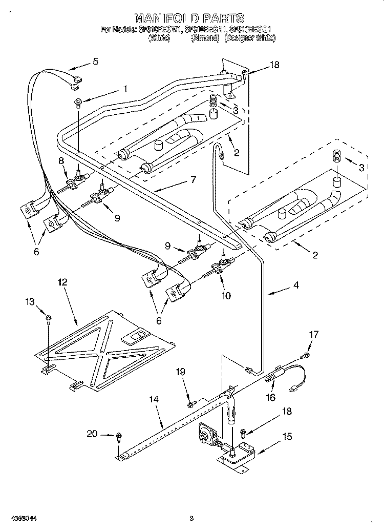 MANIFOLD Diagram and Parts List for SF310BEGN1  Whirlpool Range