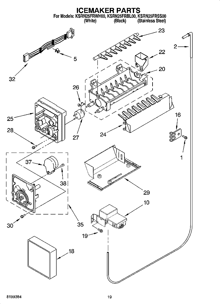 ICEMAKER PARTS, OPTIONAL PARTS Diagram and Parts List for KSRN25FRBL00  KitchenAid Refrigerator
