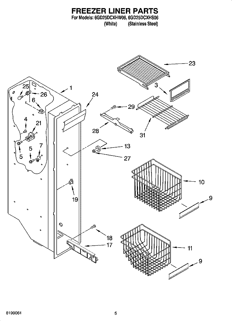 FREEZER LINER PARTS Diagram and Parts List for 6GD25DCXHS06  Whirlpool Refrigerator