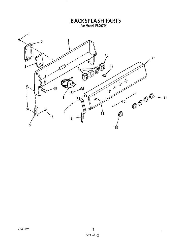 BACKSPLASH , LIT/OPTIONAL Diagram and Parts List for F5007^1  Whirlpool Range