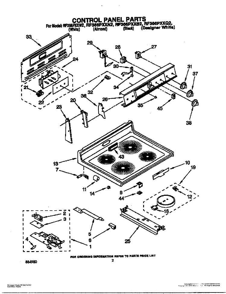 CONTROL PANEL Diagram and Parts List for RF366PXXN2  Whirlpool Range