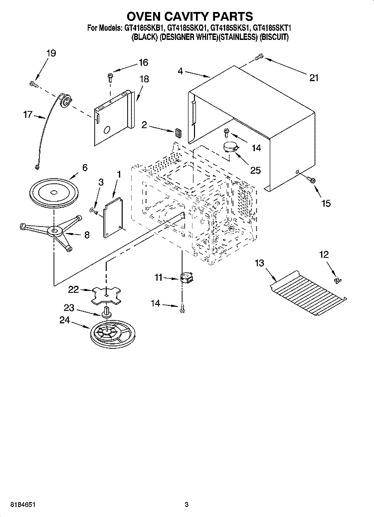 OVEN CAVITY PARTS Diagram and Parts List for GT4185SKT1  Whirlpool Microwave