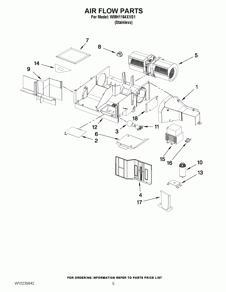 AIR FLOW PARTS Diagram and Parts List for WMH1164XVS1  Whirlpool Microwave