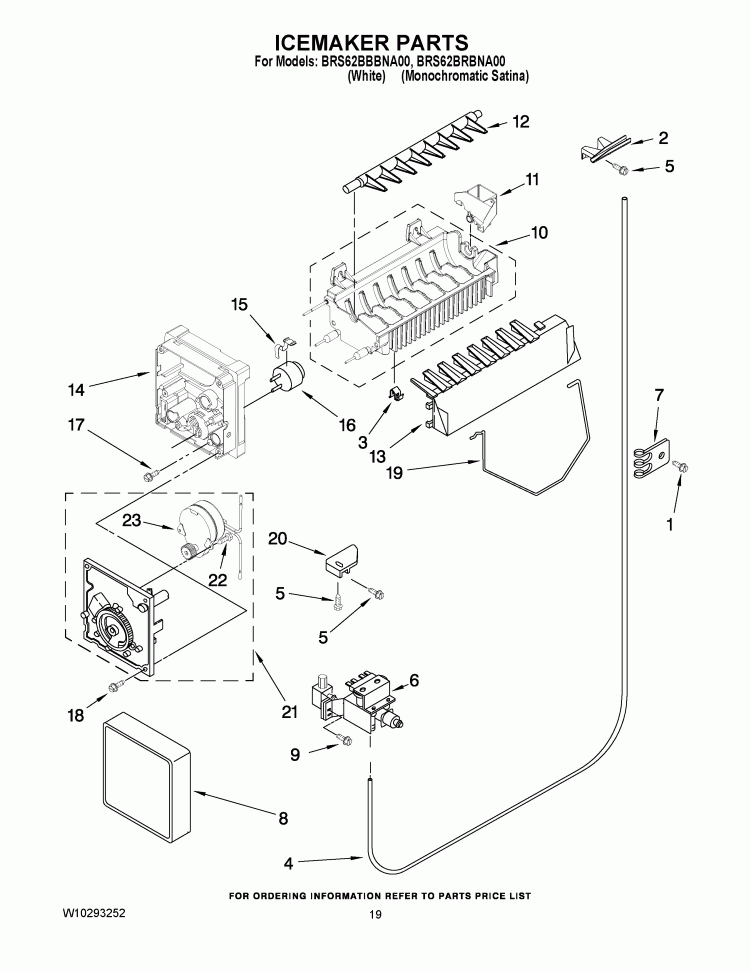 ICEMAKER PARTS Diagram and Parts List for BRS62BBBNA00  Whirlpool Refrigerator