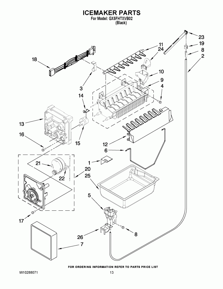 ICEMAKER PARTS Diagram and Parts List for GX5FHTXVB02  Whirlpool Refrigerator