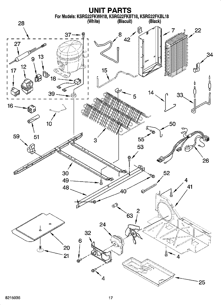 UNIT PARTS Diagram and Parts List for KSRG22FKBT18  KitchenAid Refrigerator