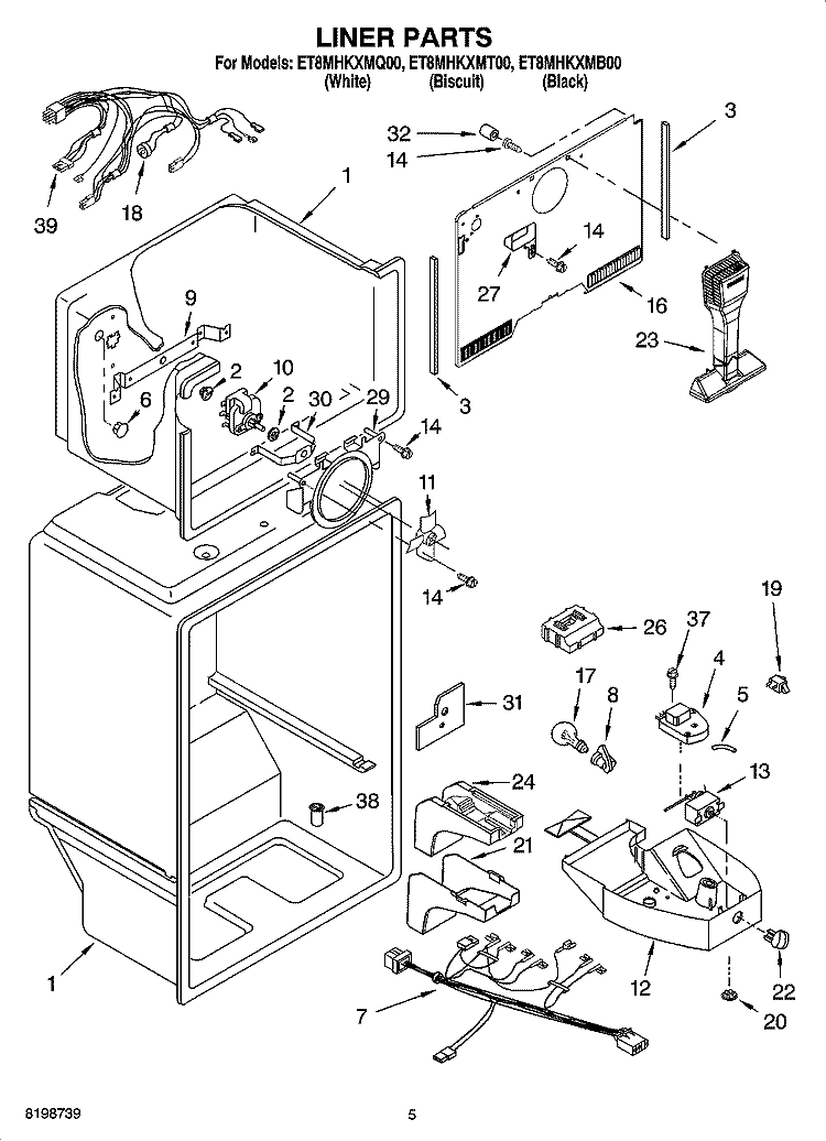 LINER PARTS Diagram and Parts List for ET8MHKXMT00  Whirlpool Refrigerator